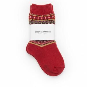 American Trench Women’s Fair Isle Cotton Socks Red, Size 6–10 Made USA, NWT